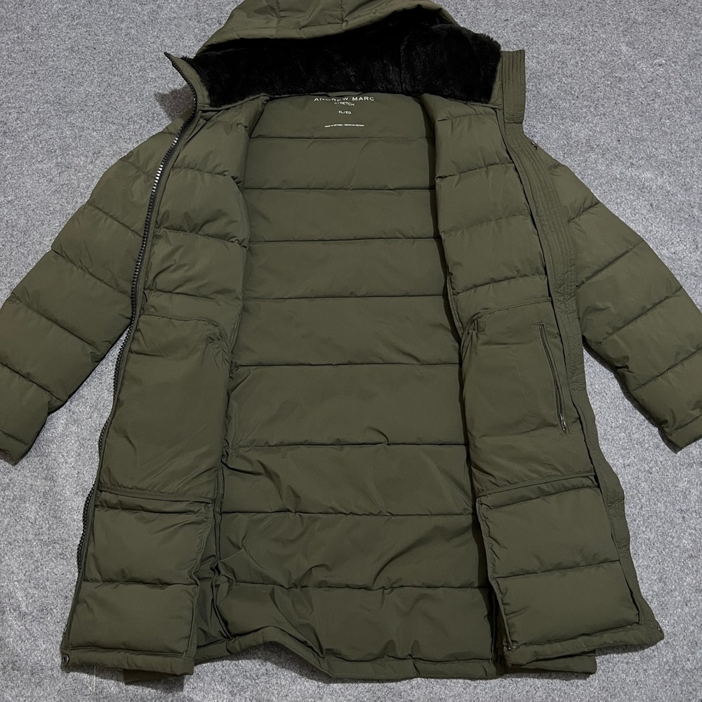 Andrew Marc Stretch Hooded Puffer Coat Olive Green Women's Size XL - Picture 4 of 15